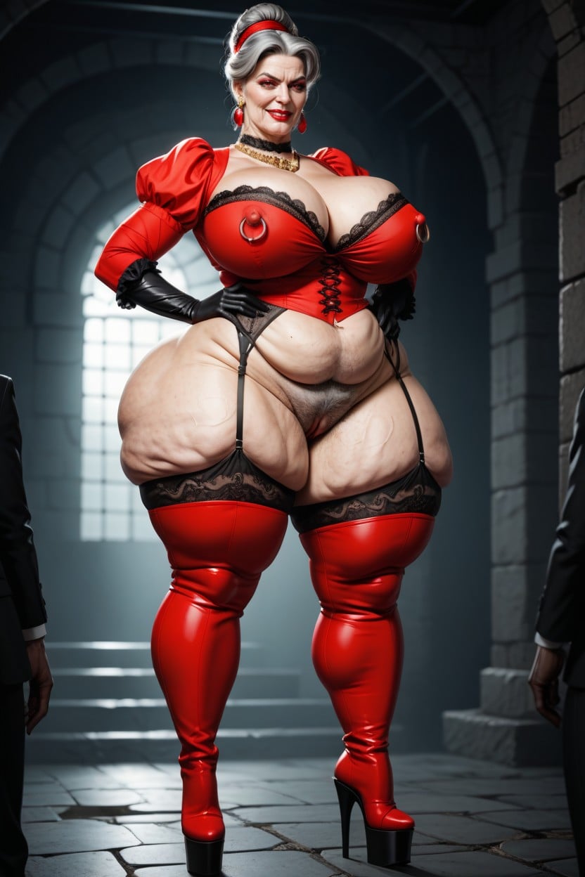 Juicy Red Lips, Thick Thighs, Giant Saggy Breasts AI Porn