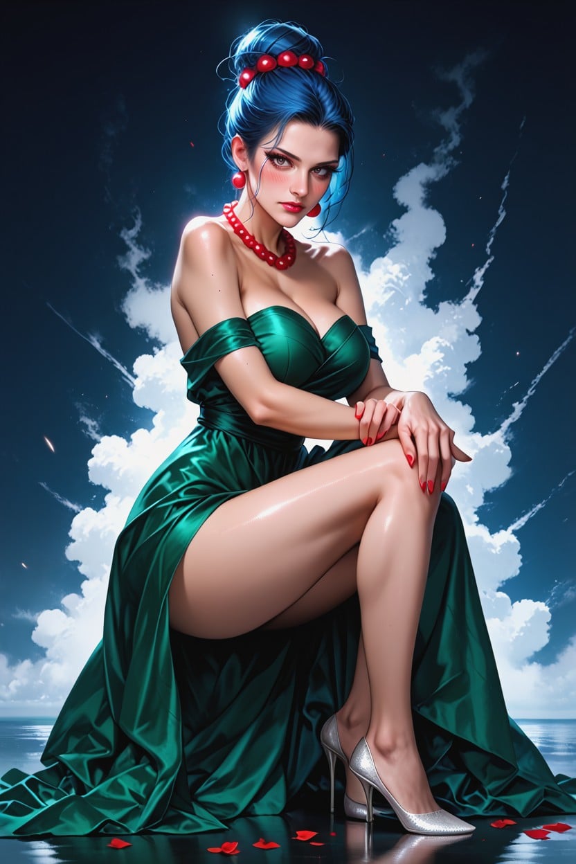 Best Detailed Hair, Seductive Pose, Blue Hair Hentai AI Porn