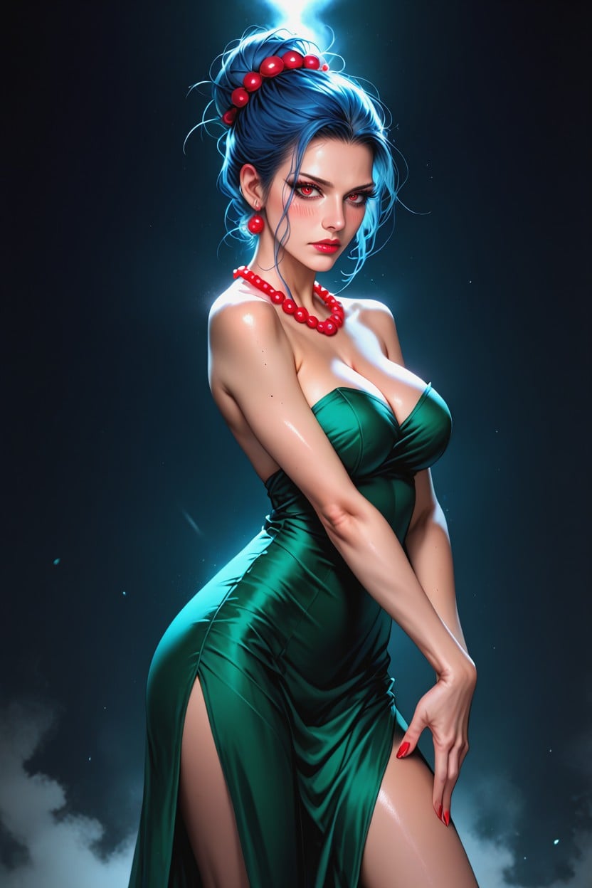 Blue Hair, Bright Eyes, Naked Legs Hentai AI Porn