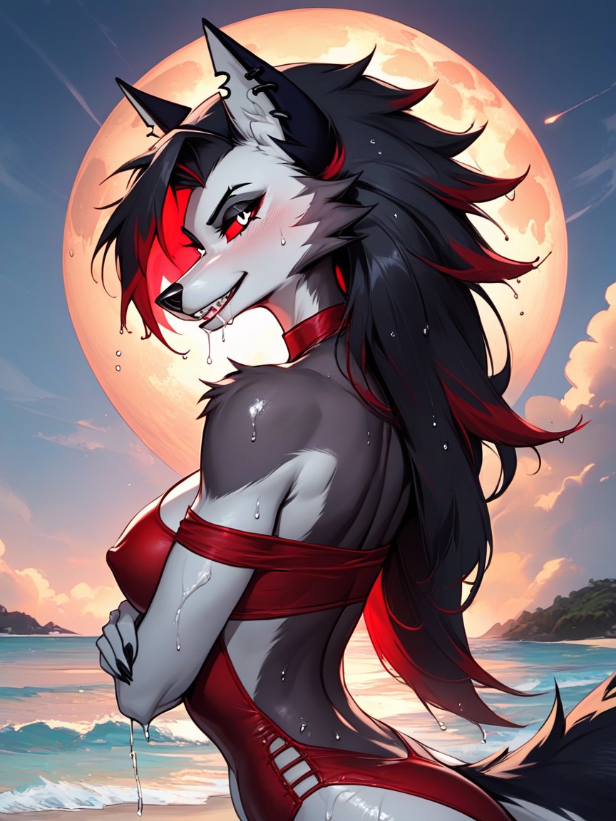 Black Hair, Red Highlights, Side View Furry AI Porn