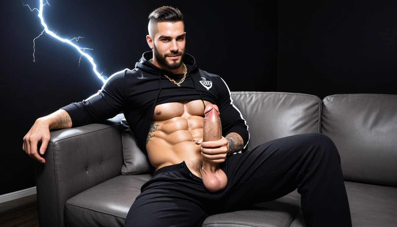 God Of Thunder As Virile Rugged Aggressive Latino Gangster, Domination Powers, Exposing Erect Penis AI Gay Porn