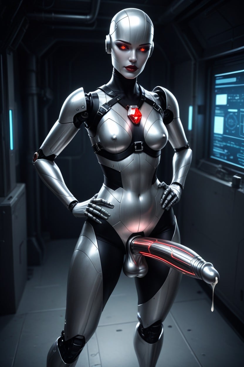 No Clothes, Standing, Big Glowing Crystal Pendant Shemale AI Porn