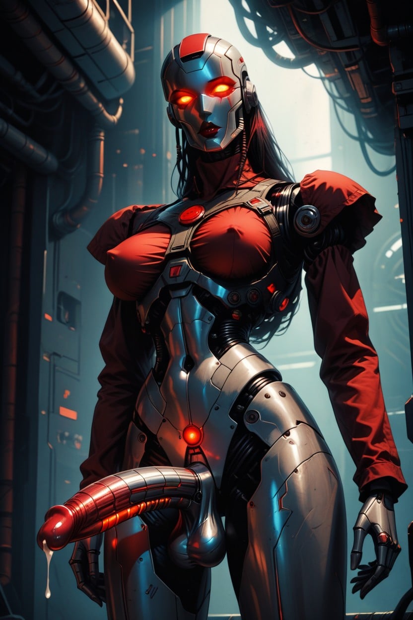 Hand Holding Penis, Red Eyes, Spaceship Shemale AI Porn
