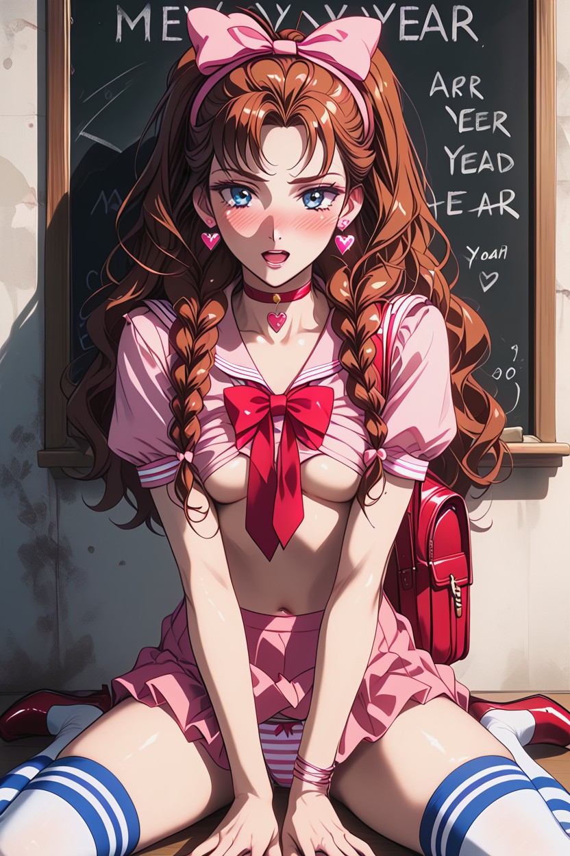 Underboobs, Twintails, Looking At Viewer Hentai AI Porn