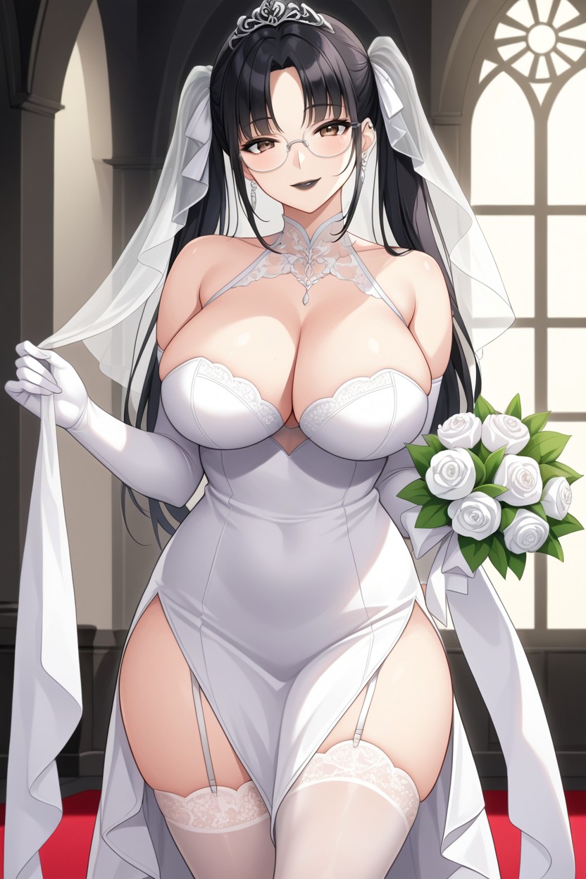 Wedding Veil, Standing, Detailed Face Hentai AI Porn