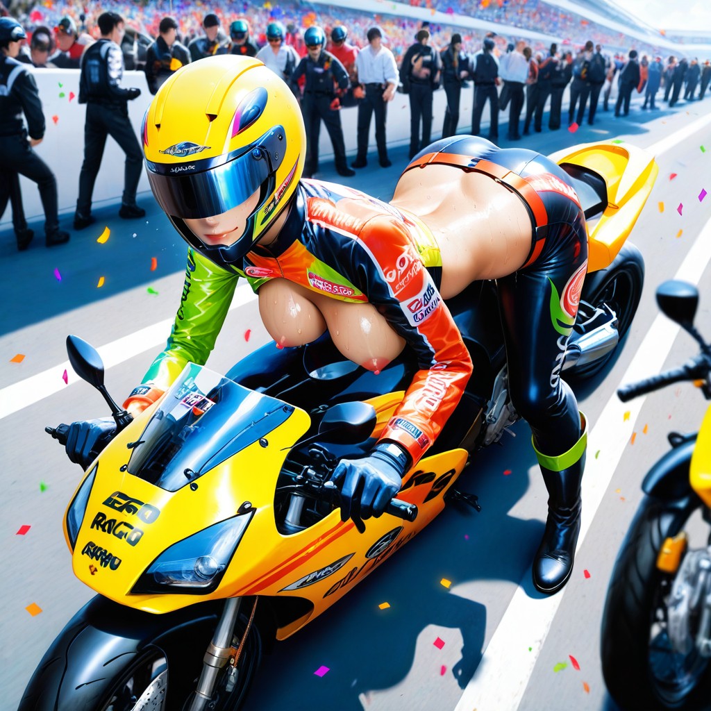Motorbike Race Outfit, Detailed, Mouth Covered Hentai AI Porn