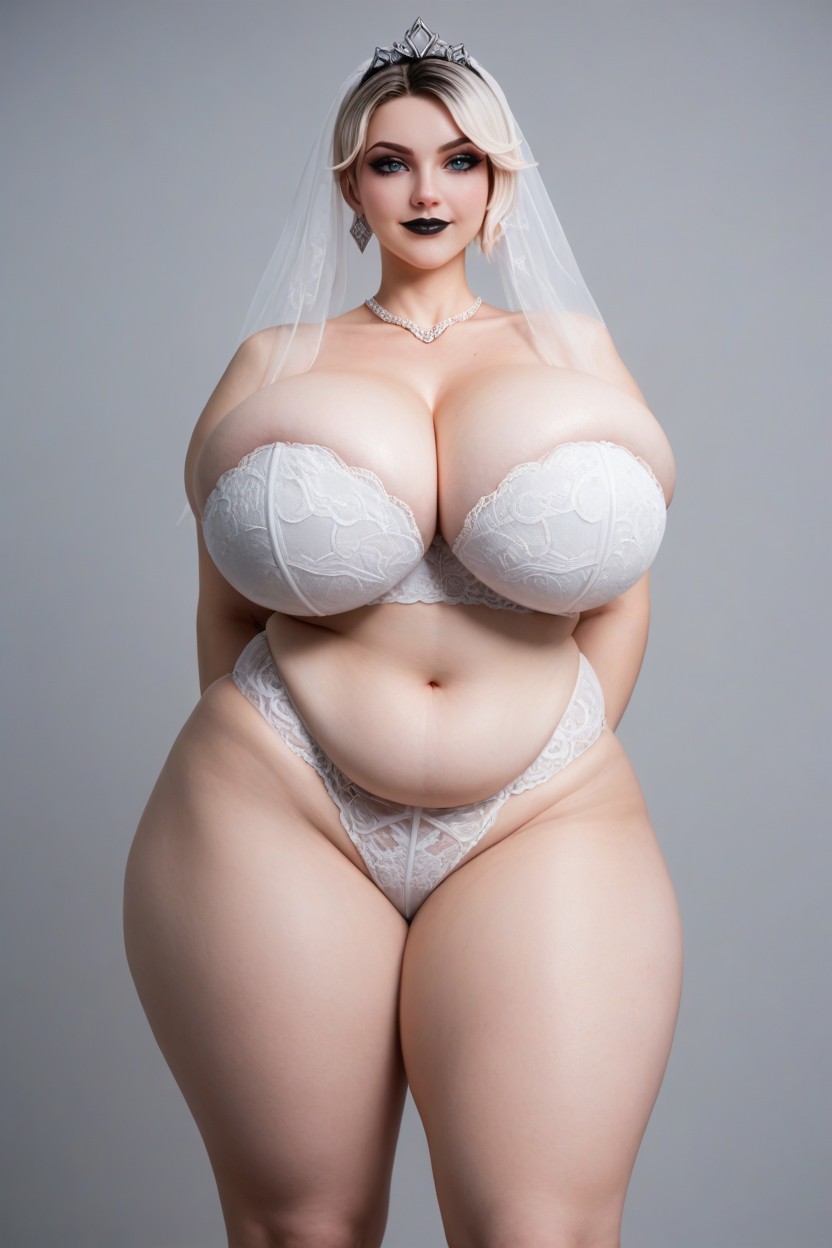 Closed Mouth Smirk, Black Eyelashes, Black Wedding Dress AI Porn