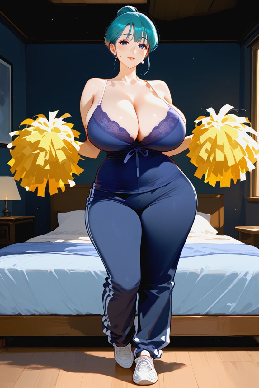 Full Body, Wasp Waist, In Dark Night Indoors House MILF AI Porn