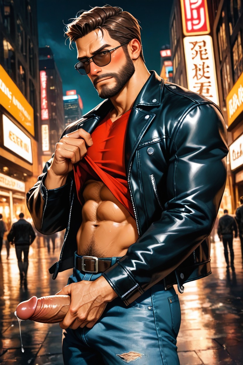 Looking At Viewer, Shirt Lifted Up, Massive AI Gay Porn