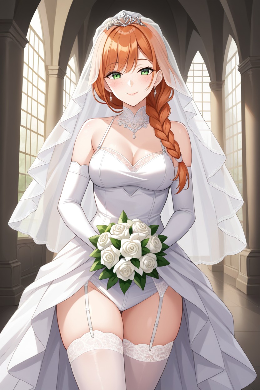 White Elbow Gloves, Double Braid, Green Eyes Hentai AI Porn