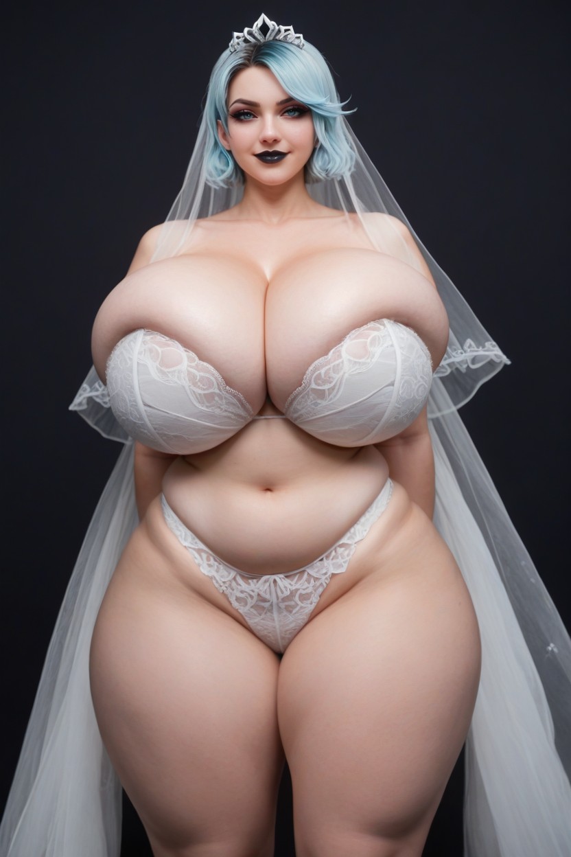 Front View Angle, Most Ghostly Gray Skin Possible, Gigantic Oversized Colossal Thighs Porno IA