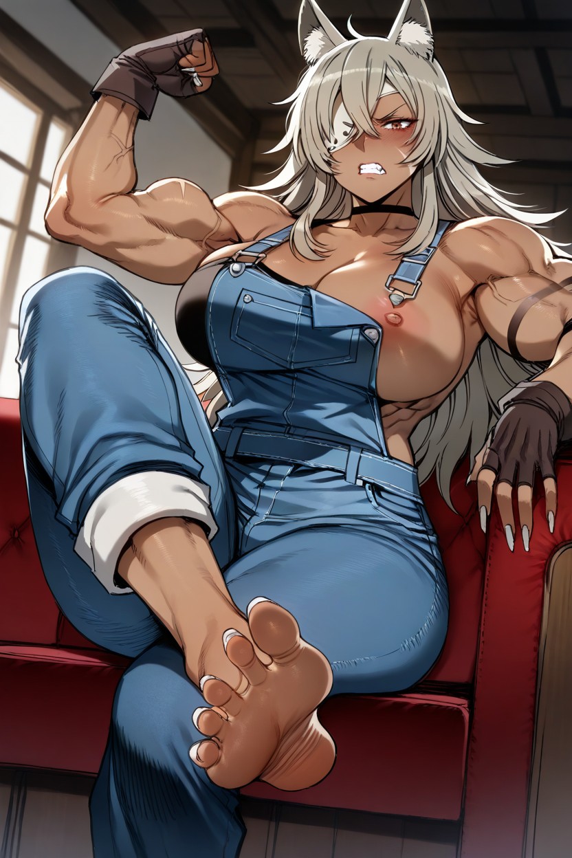 Denim, No Clothes, Long White Sharp Nails Hentai AI Porn
