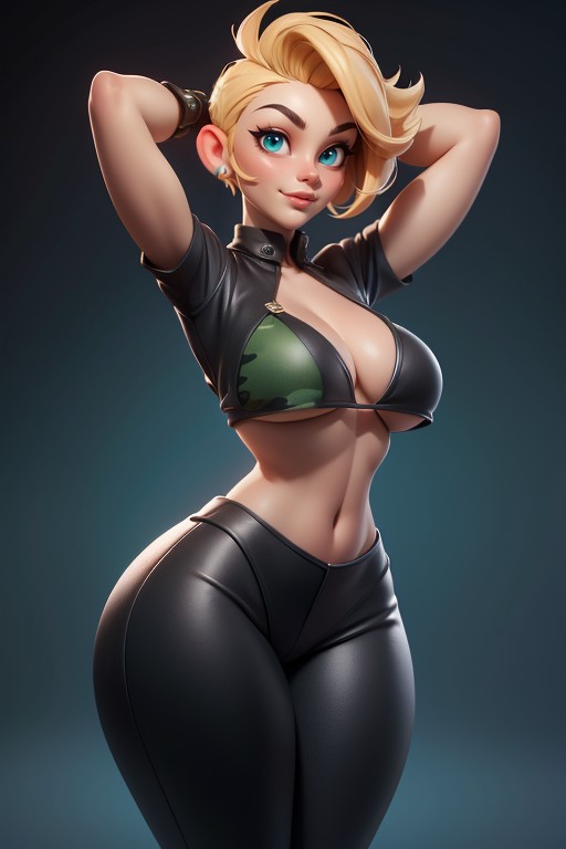 Thick Thighs, 25+, Blonde Hair In A Mohawk Hair Style With Hair Buzzed Extremely On The Sides Hentai AI Porn