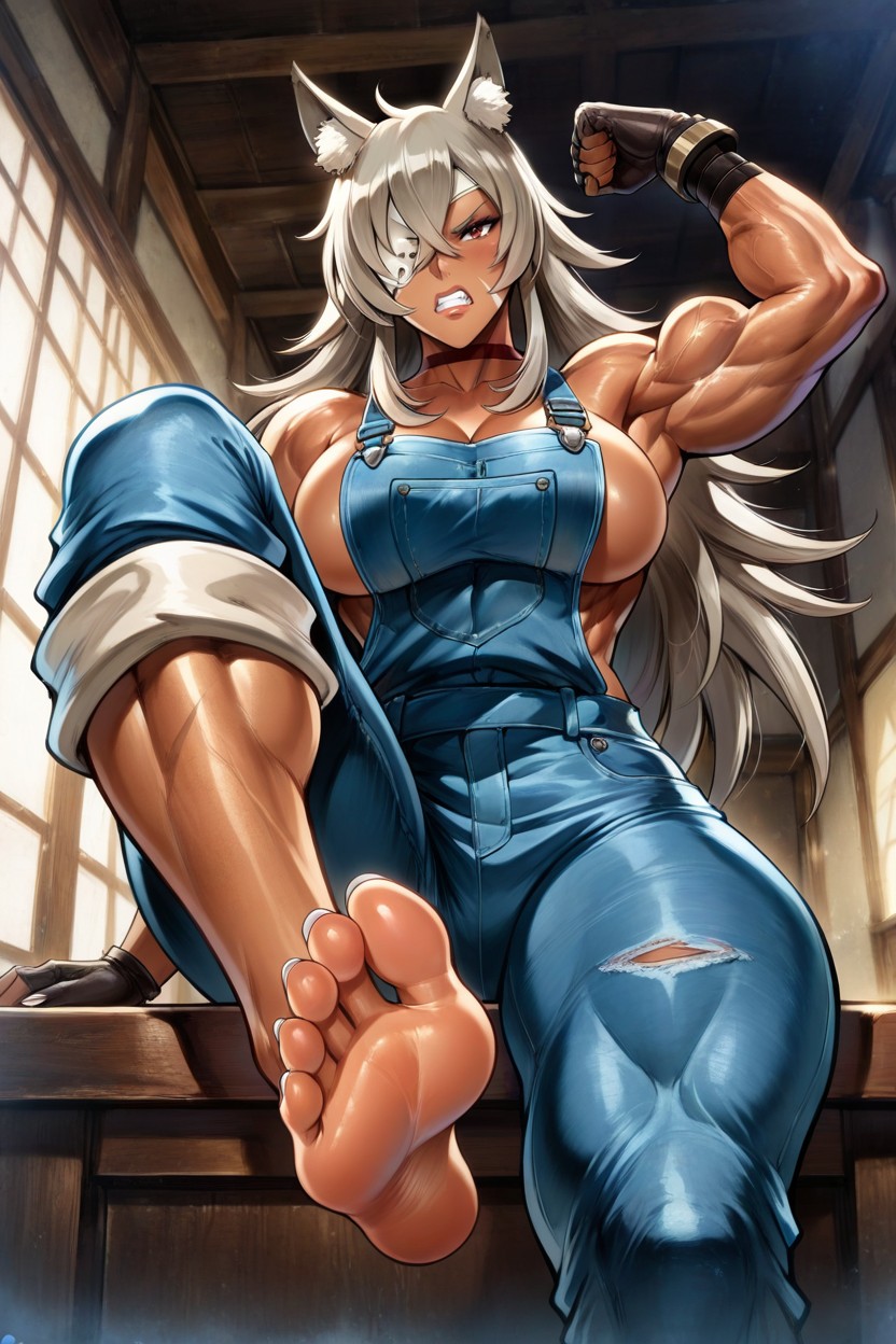 Hair Down, Sitting Down, Very Muscular Female Hentai AI Porn