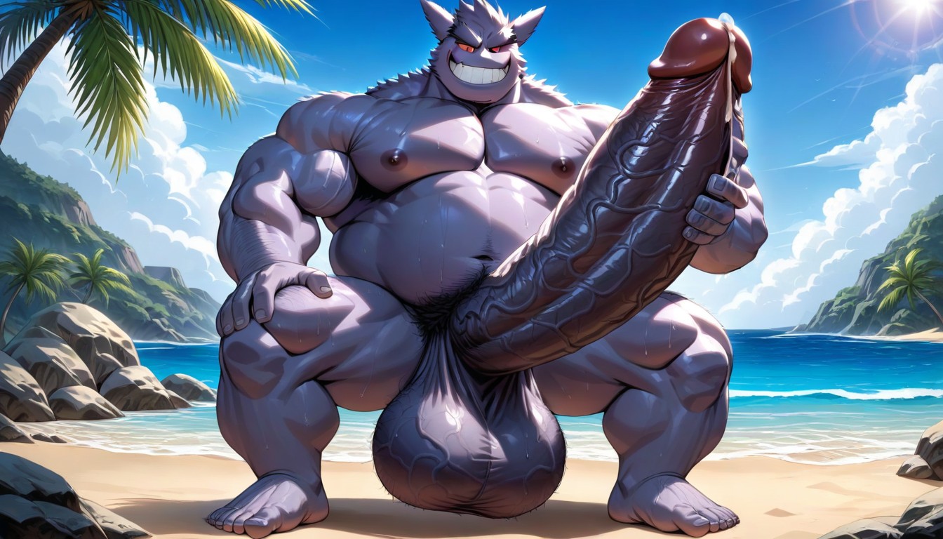 Cock Bigger Than Body, Masturbating, Gengar Solo AI Gay Porn