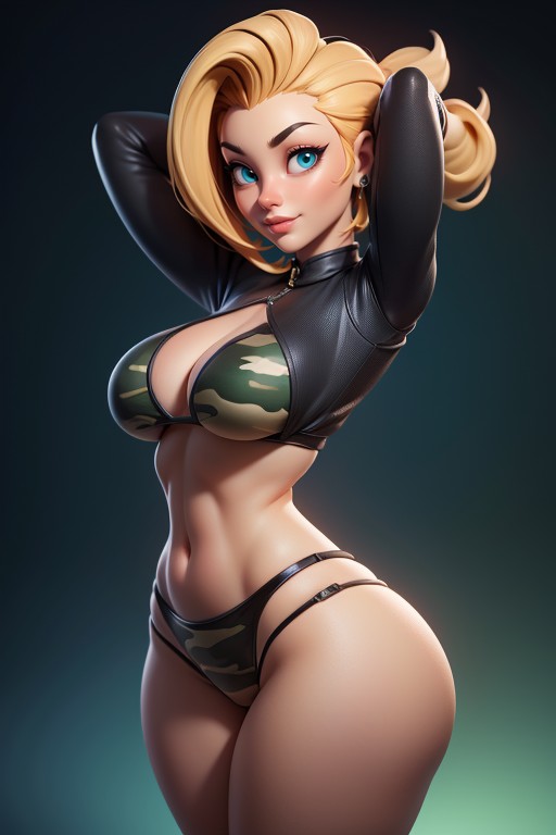 Gi Joe Beautiful Gorgeous Face, Sexy Smile Looking Back At Viewer, Blue Eyes Hentai AI Porn