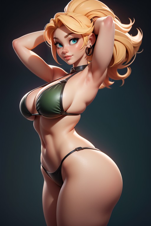 Sexy Woman Soldier, Rear View, Sexy Confident Smirk Expression Hentai AI Porn