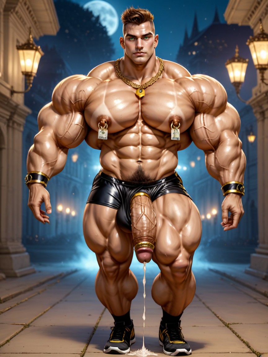 Hyper Dense Bushy Excessive Pubic Hair, Dynamic Walking, Sweaty AI Gay Porn