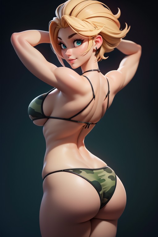 Sexy Woman Soldier, No Hair At The Back Of Head, Vista Trasera Hentai IA