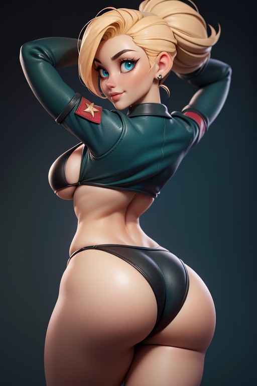 Sexy Woman Soldier, Sexy Smile Looking Back At Viewer, Massive Bubble Shaped Ass Hentai AI Porn