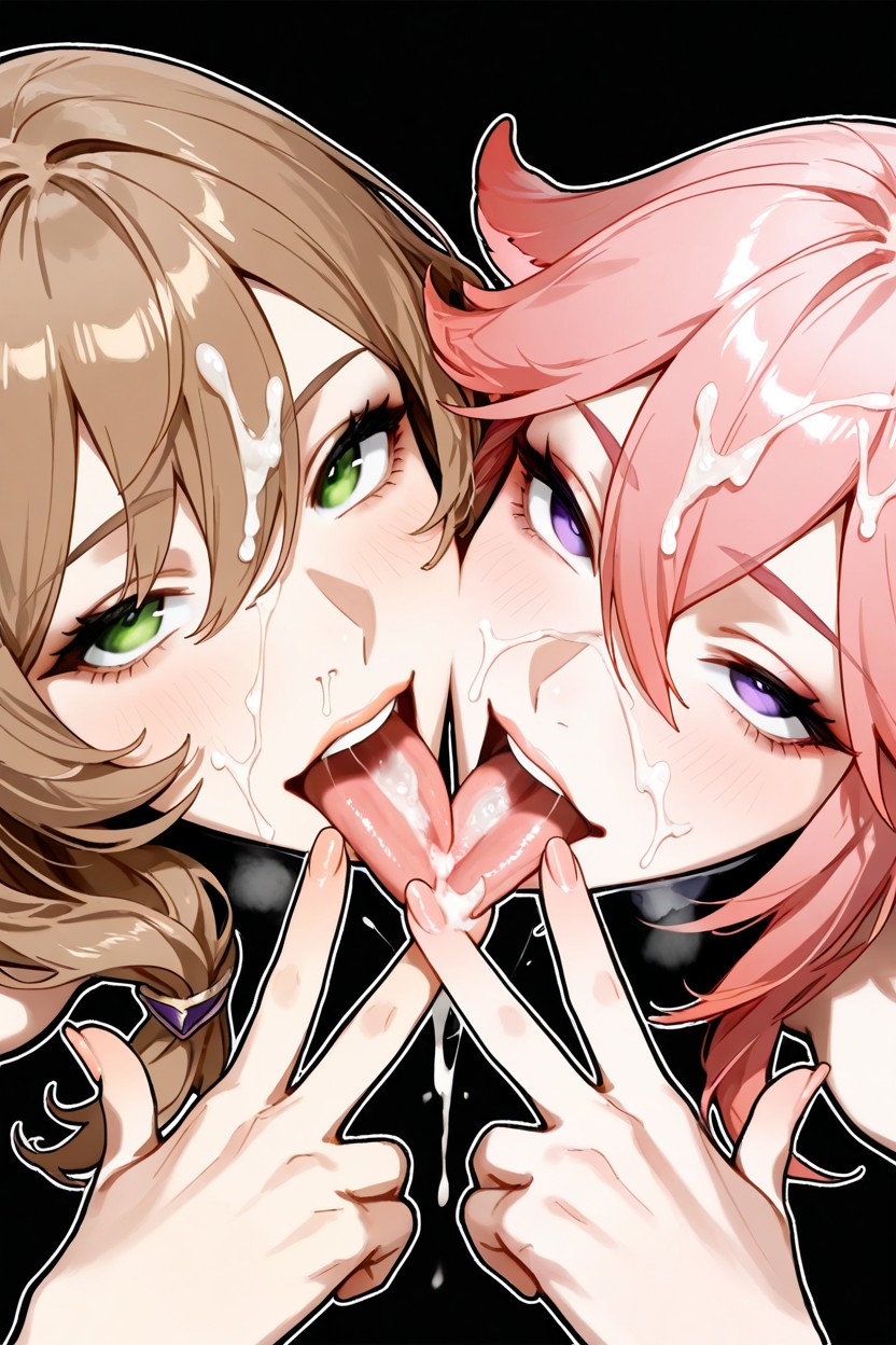 V Sign, Yae Miko On Left, 2 People Hentai AI Porn