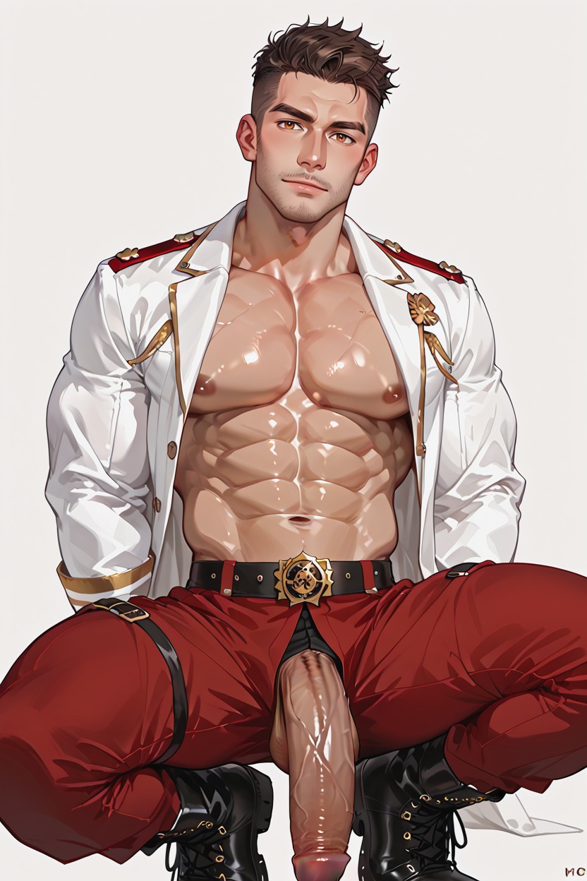 Massive Erect Cock, Manly Face, Solo Male AI Gay Porn