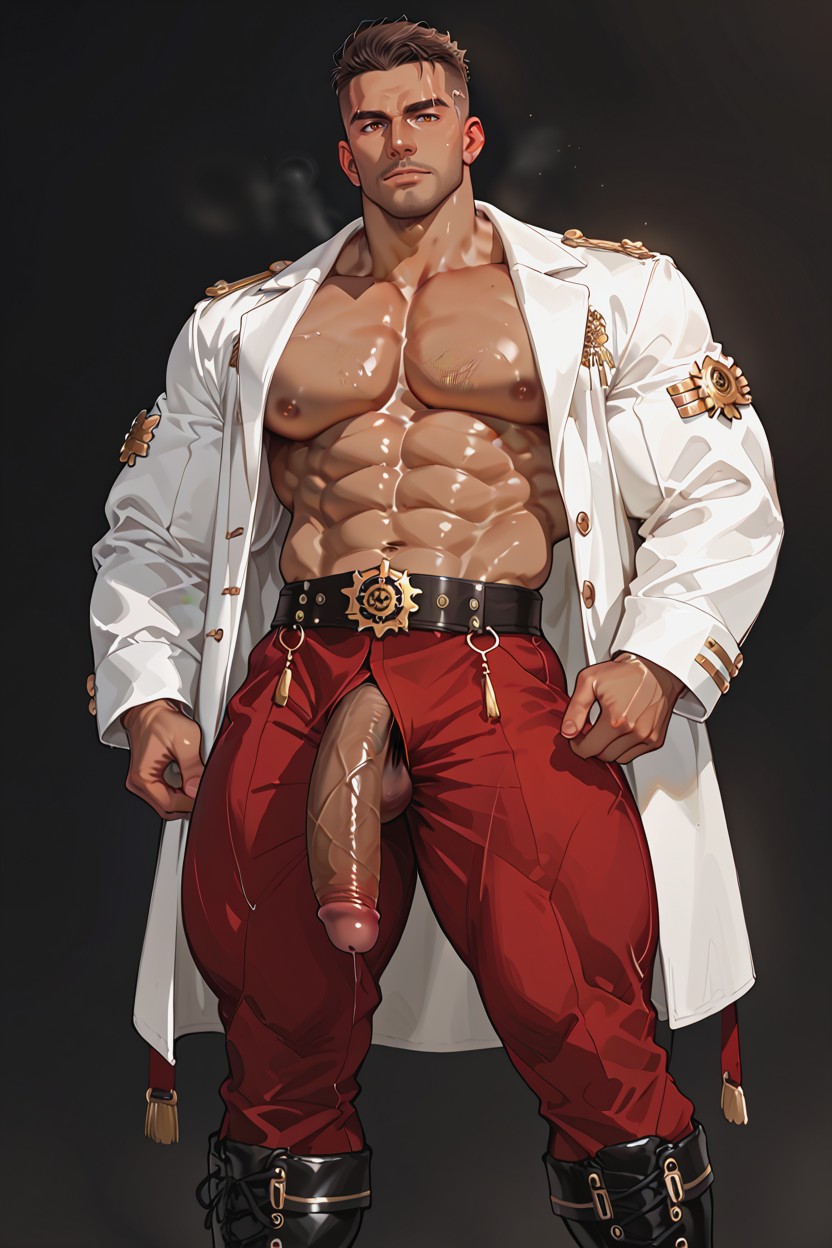 In Combat Pose, Handsome, Solo Male AI Gay Porn