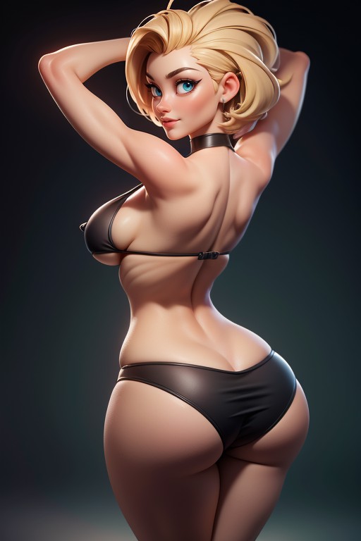 No Hair In The Back Of Head, Green And Black Military Camouflage Bikini, Tall Curvy And Thick With Perfect Proportions Hentai AI Porn