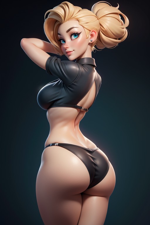 No Hair In The Back Of Head, Blonde Hair In A Mohawk Hair Style With Hair Buzzed Extremely On The Sides, Rear View Hentai AI Porn