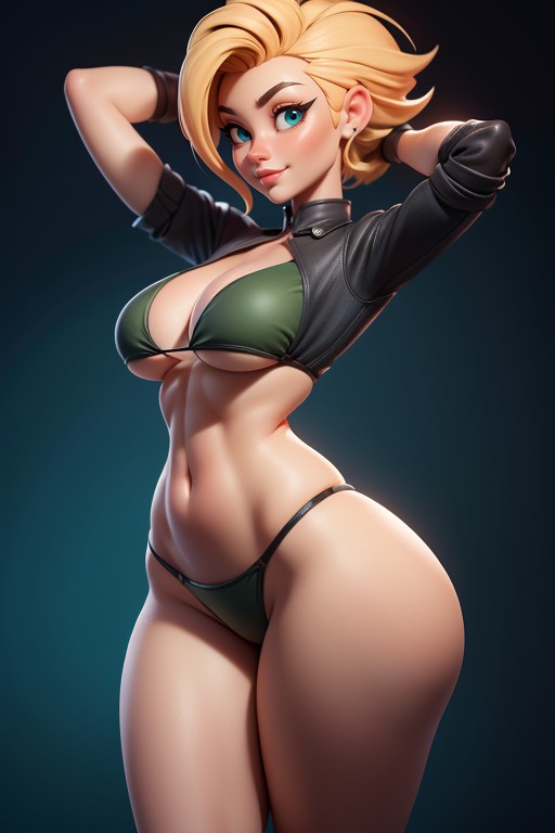 Large Breasts, Buzzcut, Sexy Smile Looking Back At Viewer Hentai AI Porn