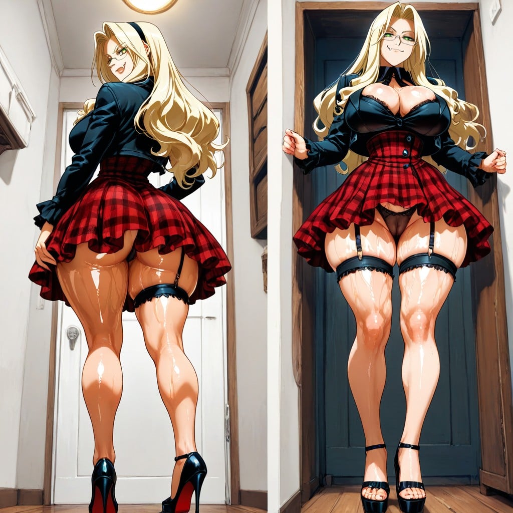 Passion Look, Red Open Toe High Heels, Oiled Skin Hentai AI Porn