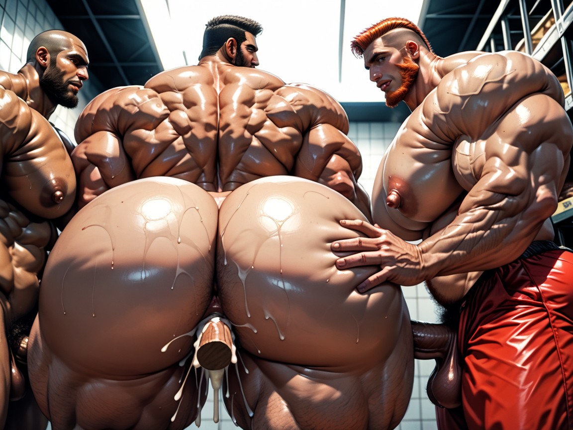 Creampie, Shaved Heads, Hairy Thick Hyper Muscled Body AI Porn