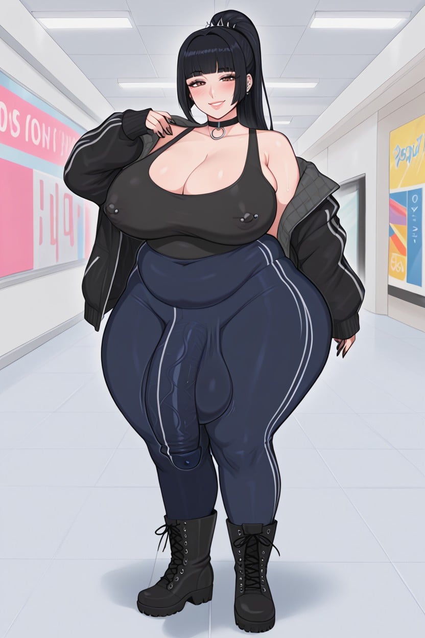 Impossibly Gigantic Bulge, Mall, Thunder Thighs Shemale AI Porn