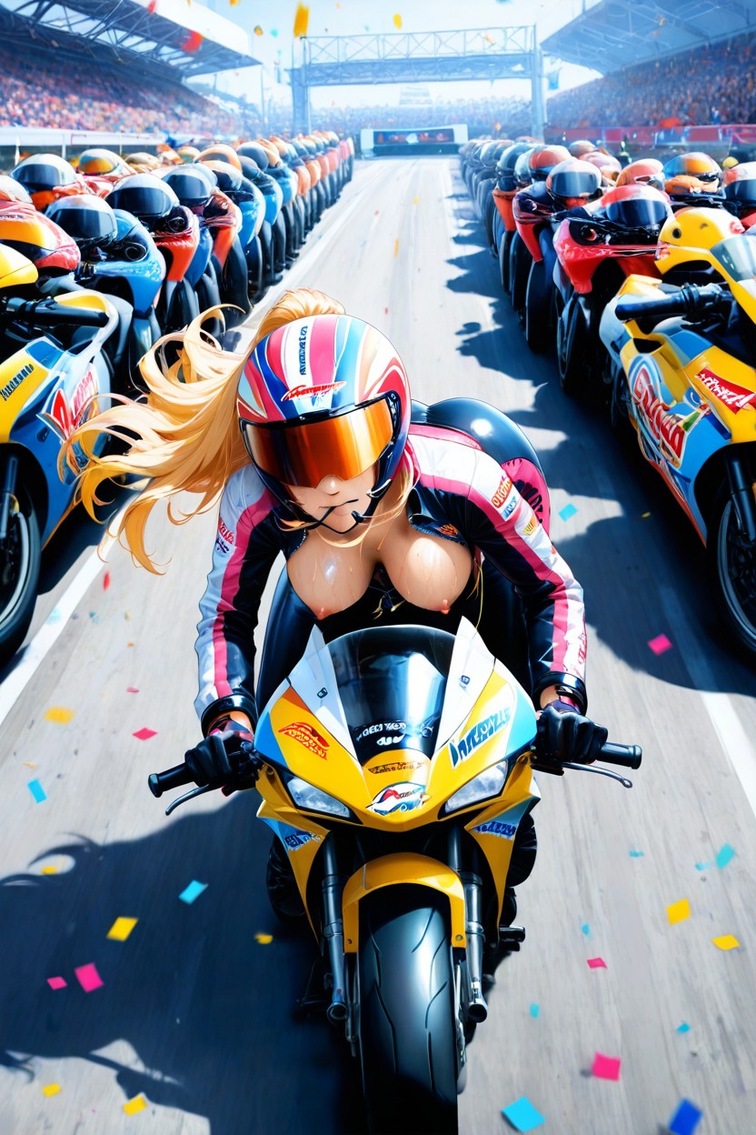 18+, Hands On Bike Handles, Mouth Covered By Helmet Hentai AI Porn