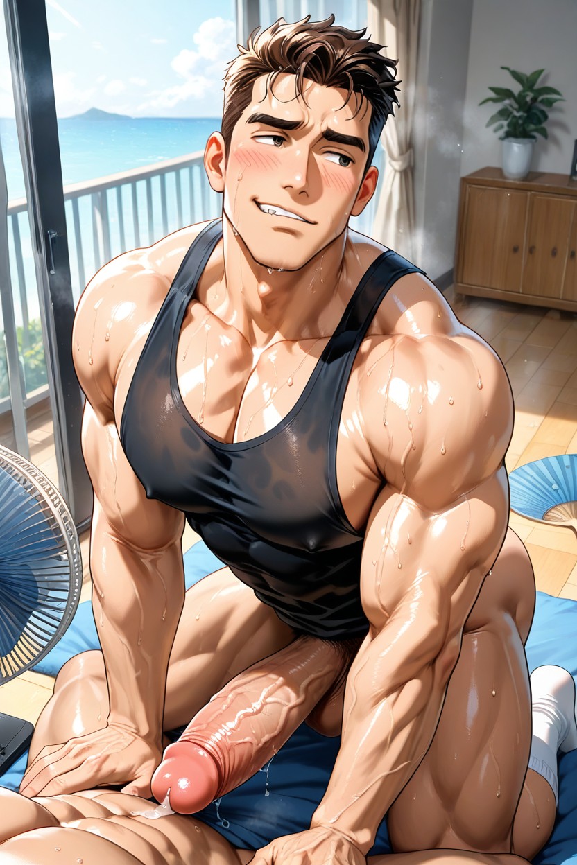 Three Quarter View, Wearing Black Tank Top, Close View AI Gay Porn