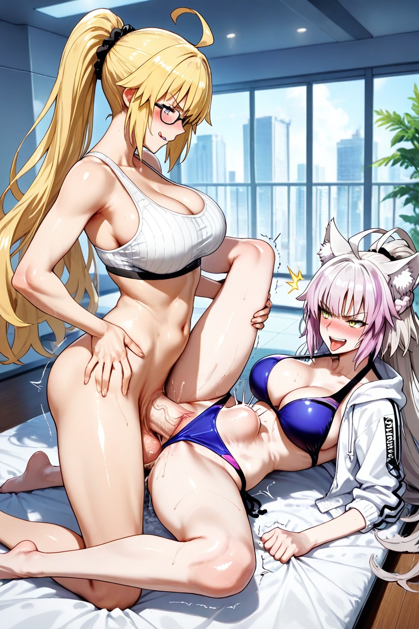 Blushing, Futanari Pulls Her Hard, Extreme Stomach Bulge Hentai AI Porn