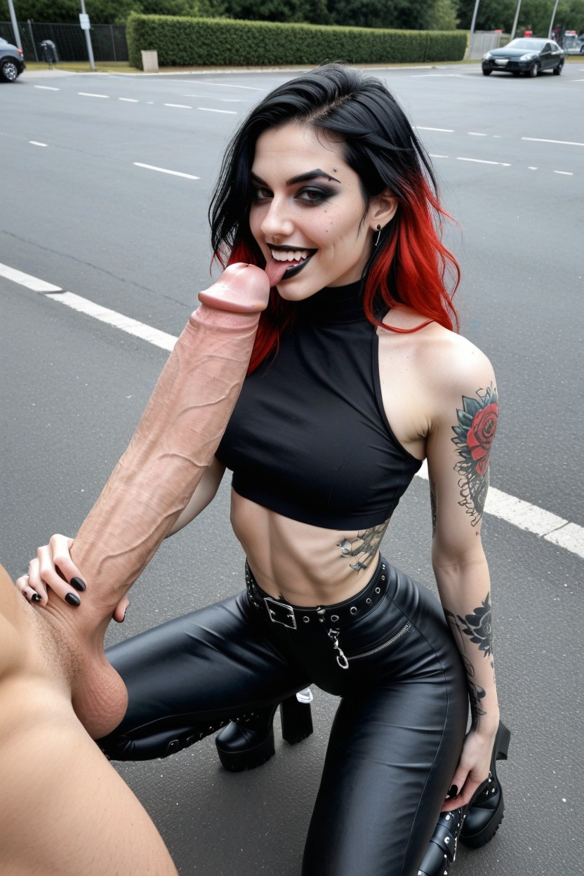 18+, She Sucks The Man Really Deep With Her Mouth Open, De Rodillas Porno IA