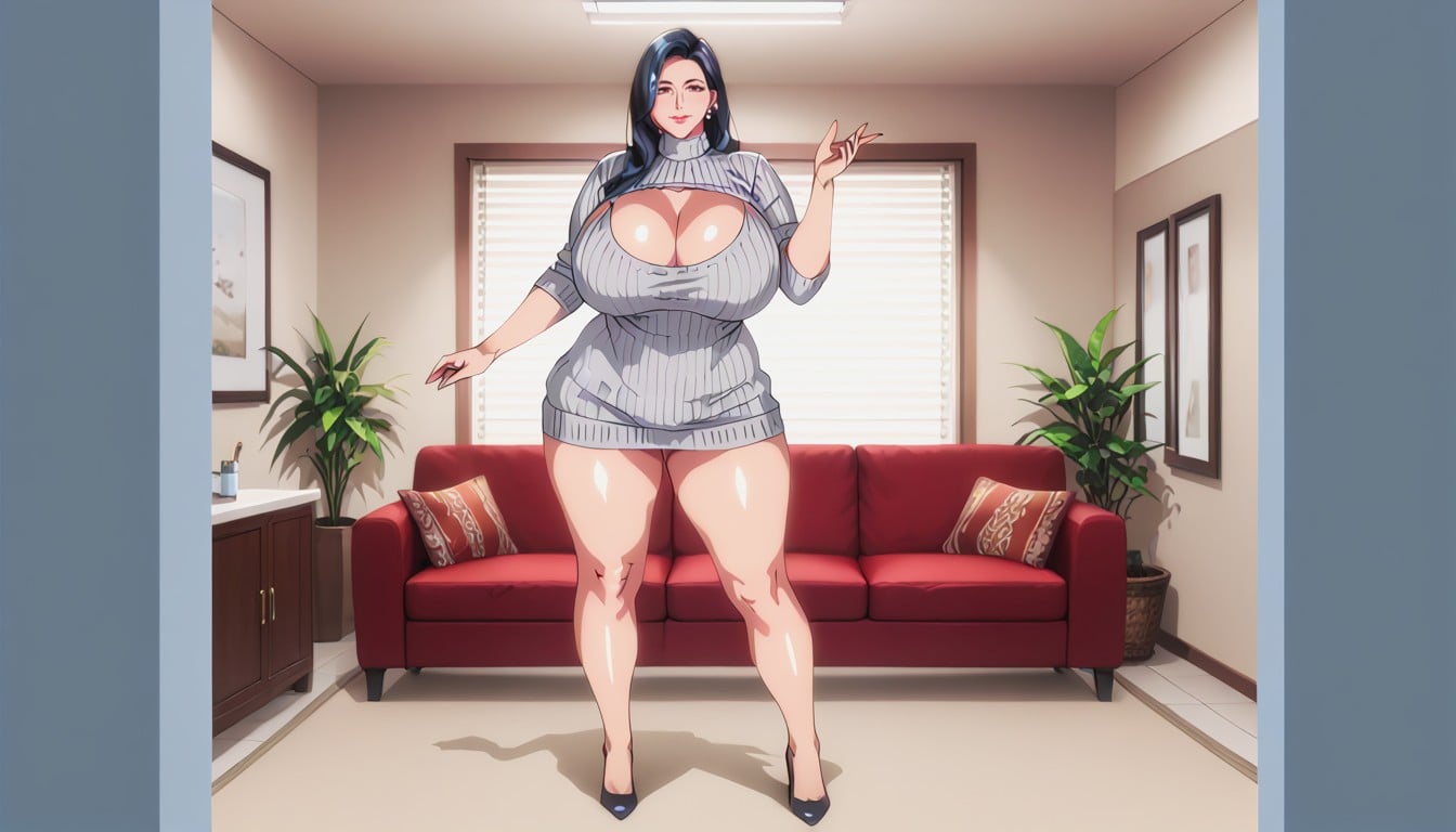 Open Leg, Cleavage, Hyper Detailed Porno MILF IA