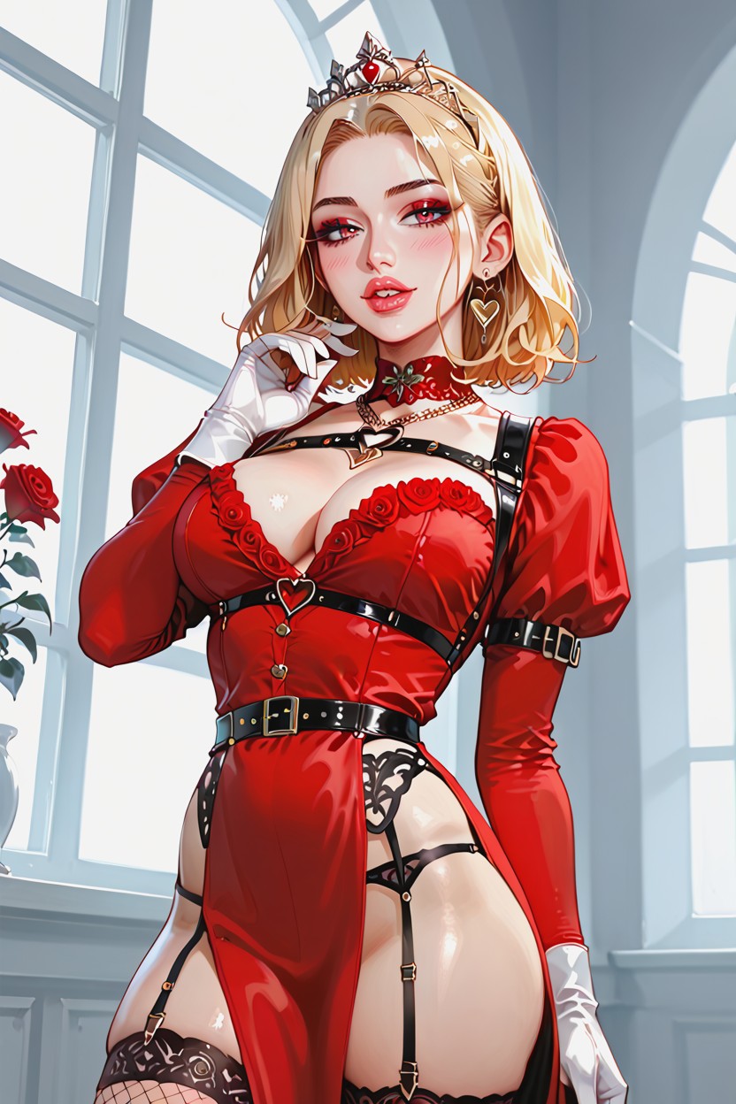 Medium Straight Hair, Elegant Hairstyle, Deep Cleavage AI Porn