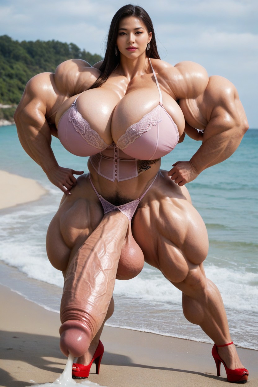 Huge Muscles, Huge Erect Penis, Muscular Woman Shemale AI Porn