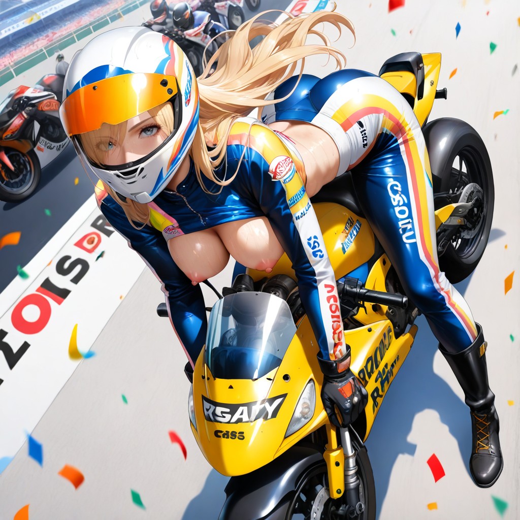 Riding A Racing Motorbike, Racing Motorbike With Colorful Livery, Asian Hentai AI Porn