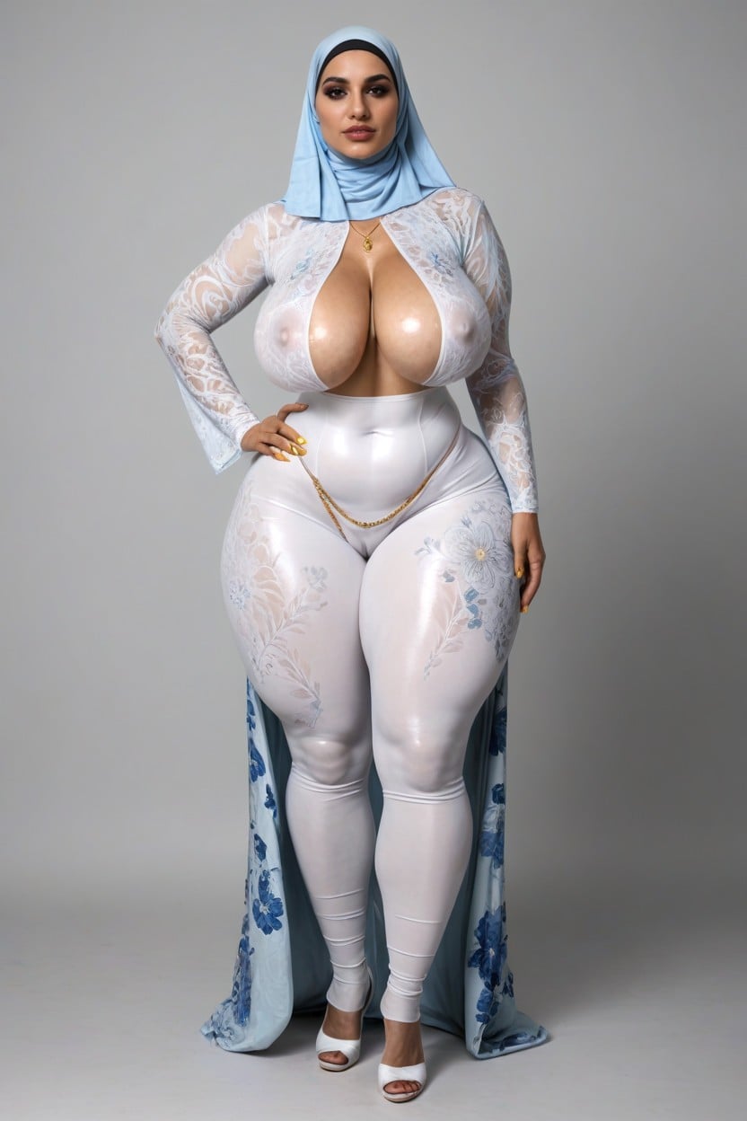 Massive Huge Natural Breasts Stretching Fabric, Gold Nipple Chain, Extremely Large Ass AI Porn