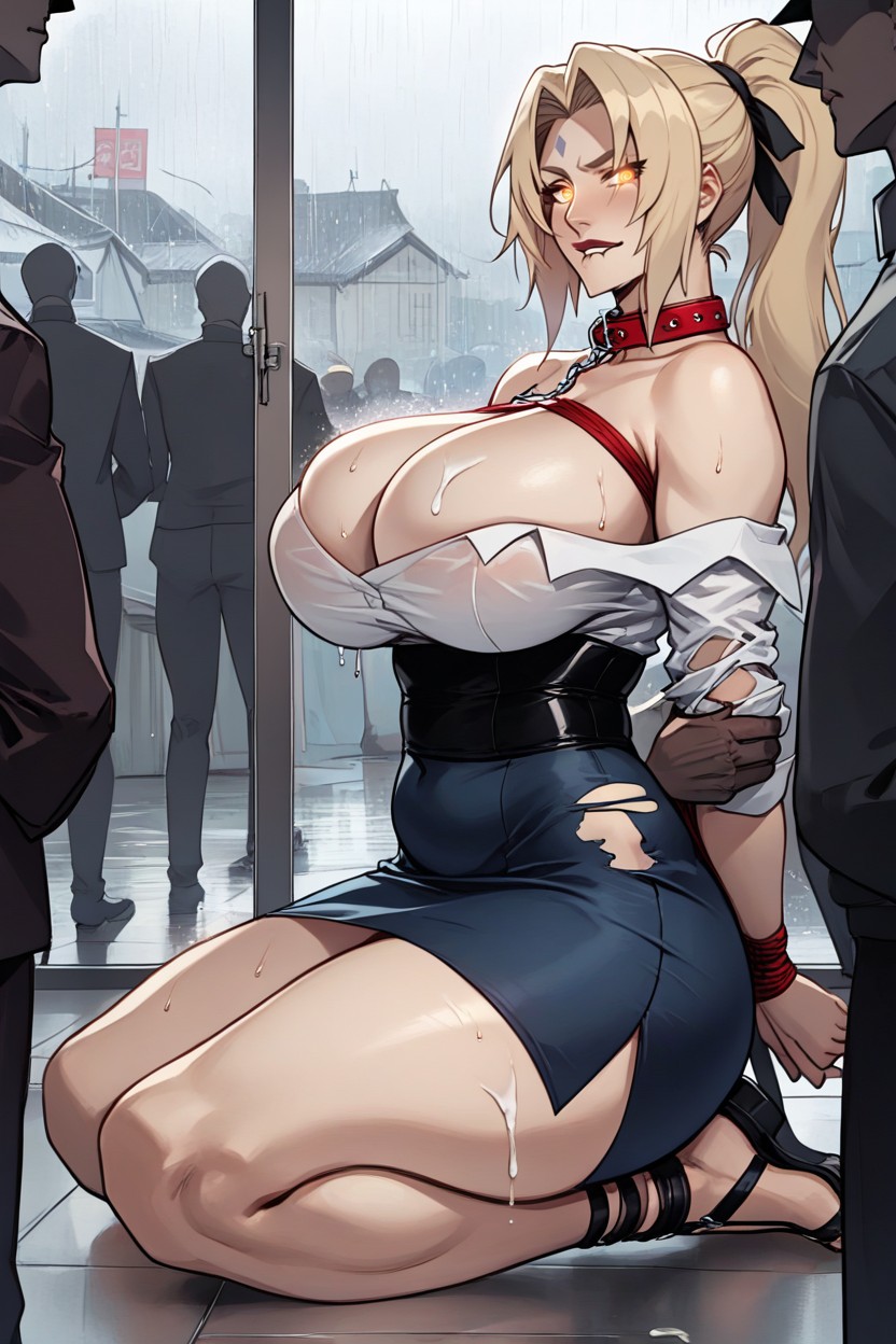 Squeezing Breasts, Dimly Lit, Side View AI Porn