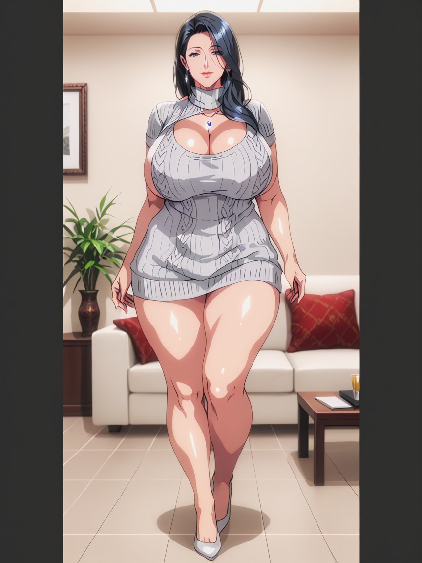Arms Behind Back, Grey Sweater, Full Body View MILF AI Porn