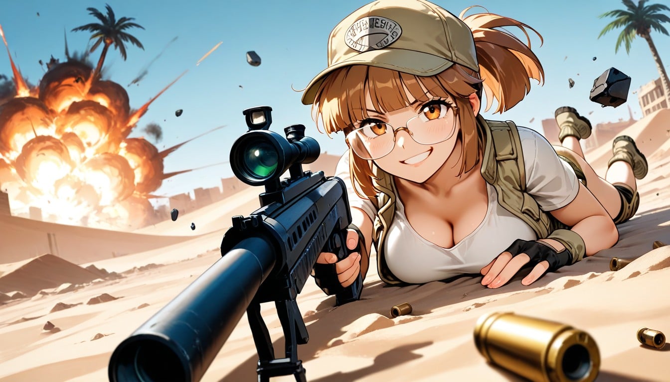 Flying Bullet Casings, Bottom Up, Sand Dunes AI Porn