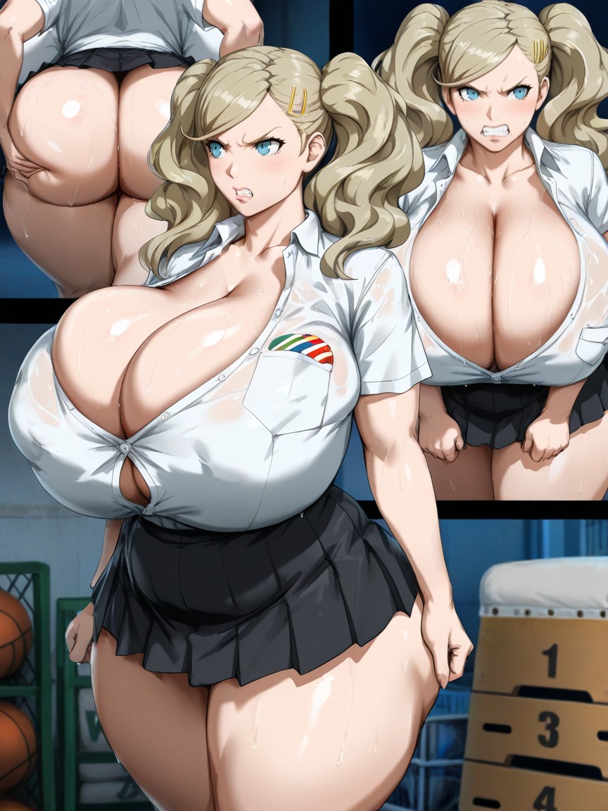 White Buttoned Shirt, Blue Eyes, Gigantic Thighs AI Porn