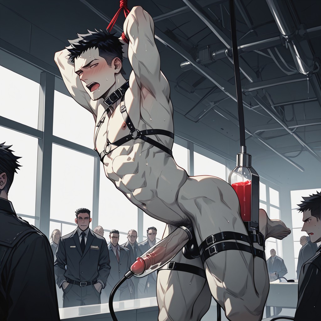 Restrained Body, Red Bondage Rope, Penis Pump AI Gay Porn