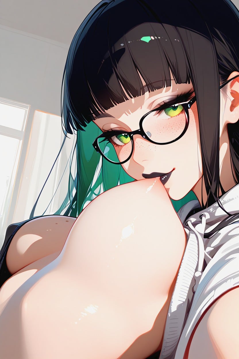Rounded Breast, Large Head, Black Lipstick Hentai AI Porn