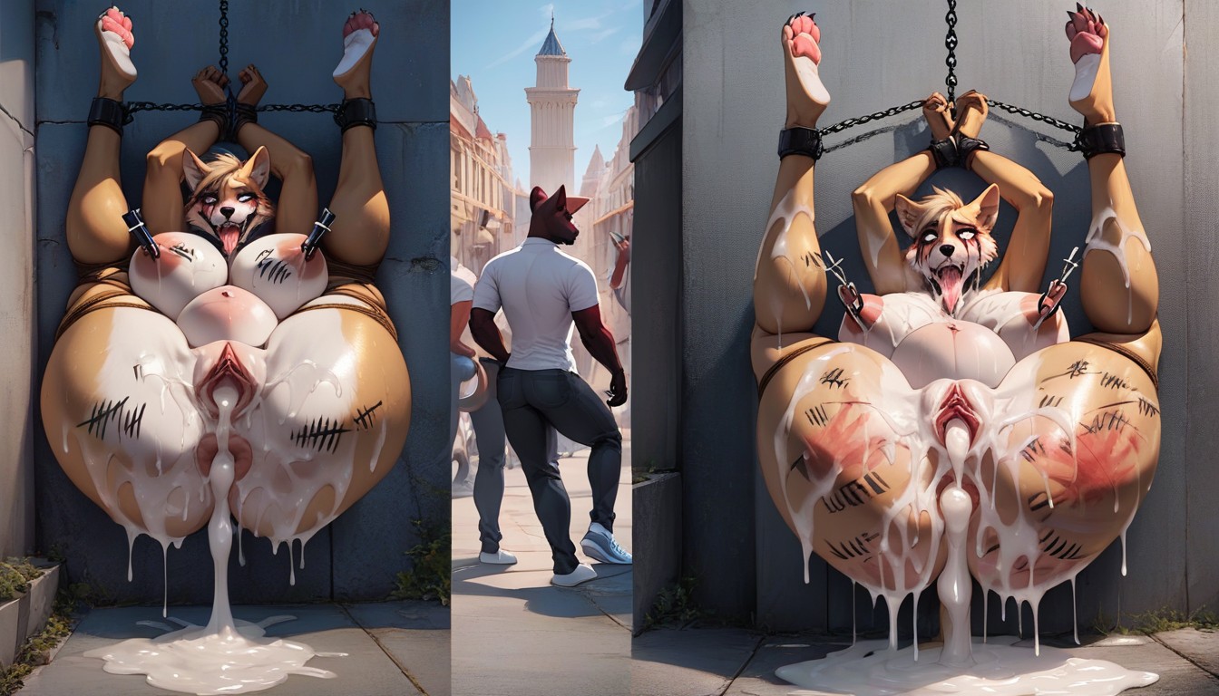 Ahegao, Bound Against Wall, Cum Dump Furry AI Porn