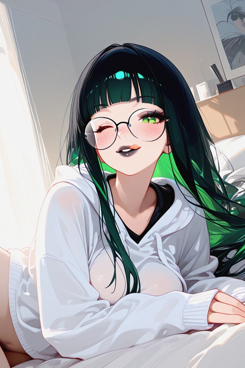 Blunt Bangs, Freckles, On Bed Hentai AI Porn